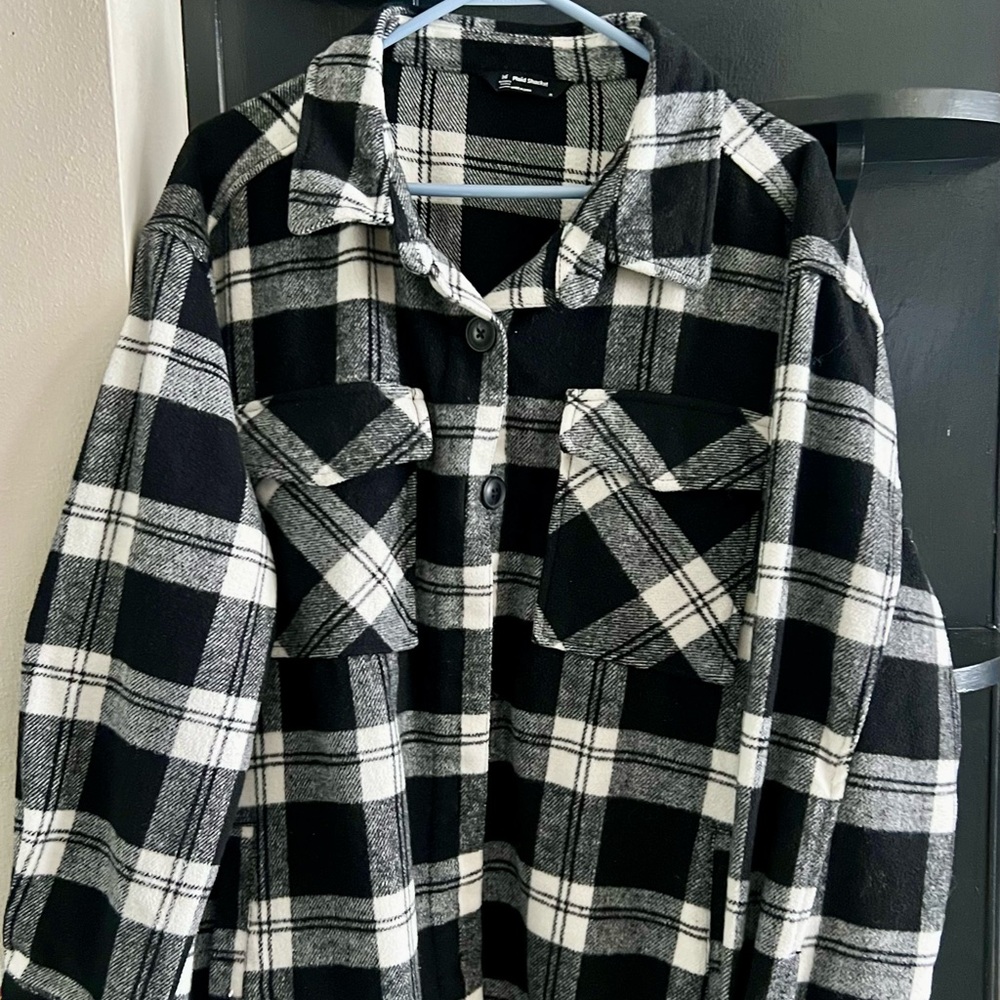 Black and White Plaid Button-Up Shirt